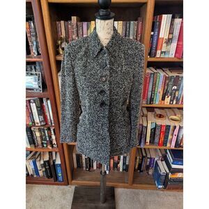 MONICA BIANCO Milano Italian Tweed Wool Blend Blazer Women's Size 4 Black White